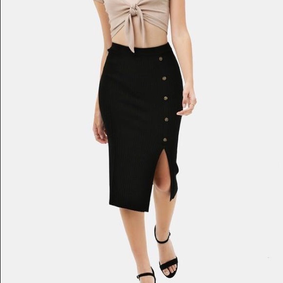 MODERN WOMAN MIDI RIBBED SKIRT - BLACK - Picture 2 of 2
